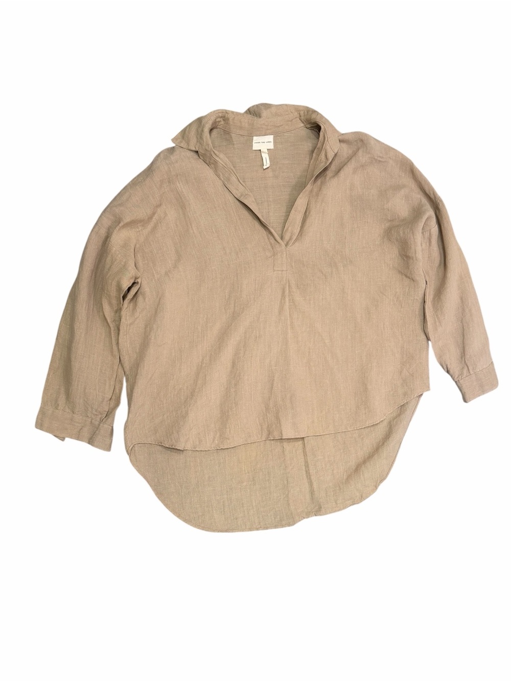 Laude The Label Organic Linen Tunic Top Oversized Beige Taupe Long Sleeve L/XL - Picture 4 of 9